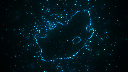 Wall Mural - glowing digital particle representation of south africa map, featuring blue sparkling dots on a dark