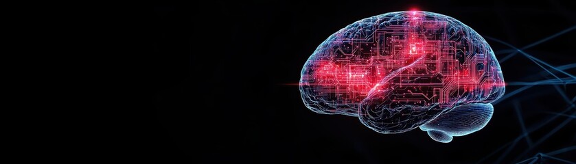 Poster - Intricate Brain Design Featuring Central Circuit Board Illustration Symbolizing Advanced Technology Merging with Human Intelligence and Innovation