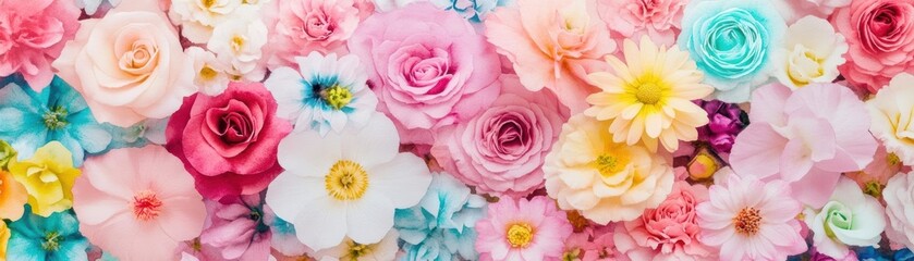Poster - Vibrant Wall of Handmade Paper Flowers in a Colorful Display Creating a Whimsical and Artistic Ambiance for Events and Creative Spaces