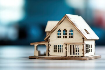 Poster - Charming Wooden House Displayed on a Rustic Wooden Table Surrounded by Natural Elements Emanating Warmth and Cozy Atmosphere for Home Decor Inspiration