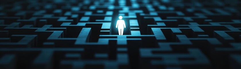 Poster - A Bright Light Bulb Surrounded by a Complex Maze Symbolizing Ideas and Creativity in a Challenging Environment Evoking Innovation and Problem Solving