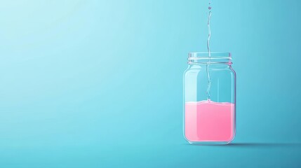 Poster - vibrant glass jar holding beautiful pink liquid with soft reflections illuminated by natural light c