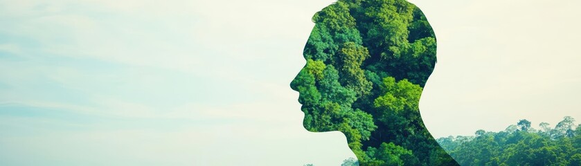 Poster - Silhouette of a Person Against a Lush Forest Background at Dusk Creating a Mysterious and Tranquil Atmosphere in Nature's Embrace