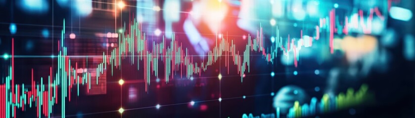  - Dynamic Stock Market Chart Displaying Fluctuating Trends in Red and Blue Hues Representing Economic Changes and Investor Sentiments in Financial Markets