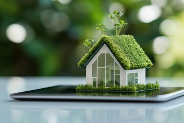 Poster - Innovative Concept of Digital Connectivity Where a Modern House is Placed on a Tablet Symbolizing the Fusion of Technology and Home Life