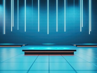Poster - tranquil blue room bathed in soft blue light from ceiling creating an inviting and calming atmospher