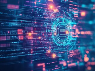 Poster - Futuristic Cyber Background Featuring Dynamic Blue and Red Lighting Creating a Vibrant and Innovative Atmosphere Ideal for Technology Themes and Designs