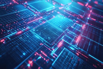 Aufkleber - Vibrant Abstract Technology Background Featuring Illuminated Lines and Dots Creating a Dynamic Visual Representation of Modern Digital Connectivity and Innovation