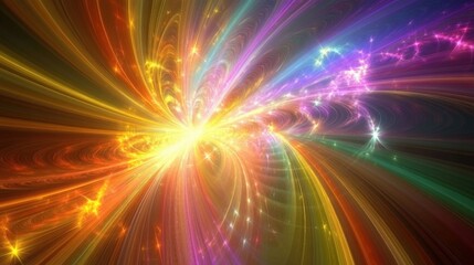 Poster - vibrant abstract fractal art showcasing a burst of light with colorful rays in a cosmic background