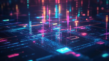 Fototapete - Intricate Computer Circuitry Illuminated by Vibrant Neon Lights Creating a Futuristic and Dynamic Atmosphere in a High-Tech Digital Environment
