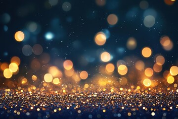 Poster - Enchanting Visual of Blue and Gold Lights Glimmering Against a Dark Backdrop Creating a Mysterious Atmosphere Perfect for Artistic Expression and Vibes