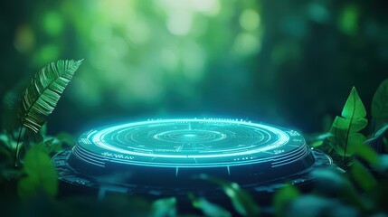 Poster - Futuristic Spaceship Gliding Through Vibrant Green Background Surrounded by Ethereal Light and Advanced Technology Creating a Sci-Fi Atmosphere