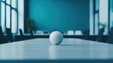 Poster - An Elegant Egg Centered on a Polished Table in a Modern Meeting Room with Soft Lighting Creating a Calm and Professional Atmosphere for Discussion