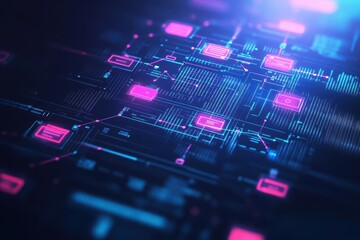 Poster - Vibrant Blue and Pink Circuit Design on a Dark Background Creating a Futuristic and Technological Atmosphere with Dynamic Visual Appeal and Energy