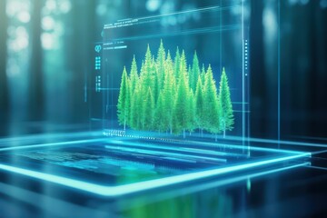 Poster - A Tranquil Scene of a Lush Green Tree Displayed on a Modern Tablet Emphasizing the Harmony Between Nature and Technology in Everyday Life