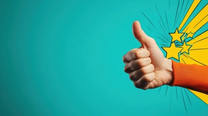 Poster - Closeup of a Hand with a Thumb and a Bright Star Symbolizing Achievement and Creativity Against a Soft Blurred Background Evoking Inspiration