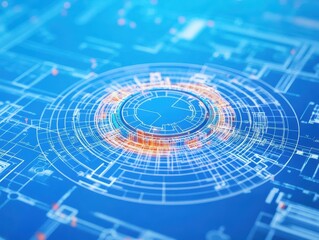 Poster - Intricate Blueprint Design Featuring a Circular Shape with Detailed Measurements and Annotations Exemplifying Precision in Architectural Planning