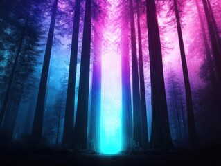 Poster - Enchanting Forest Bathed in Radiant Light Filtering Through Lush Green Canopy Creating a Dreamlike Atmosphere in a Peaceful Natural Setting