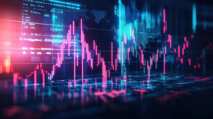  - Vibrant Stock Market Scene with Dynamic Blue and Pink Background Representing Financial Trends and Economic Activity in a Modern Business Environment