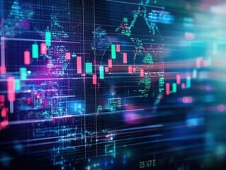  - Dynamic Stock Market Display with Vibrant Blue and Pink Background Illustrating Financial Trends and Economic Fluctuations in Modern Trading Environment