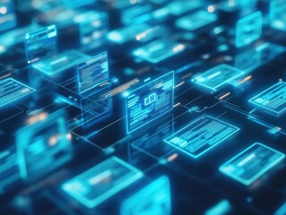 Fototapete - Diverse Array of Modern Digital Devices Displayed Against a Vivid Blue Background Highlighting Technology Innovation and Connectivity in Contemporary Life