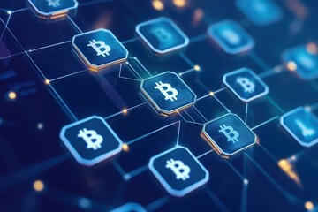 Poster - Vibrant Concept of Digital Currency Featuring Bitcoin Symbols in Dynamic Arrangement Representing Financial Technology and Modern Economy Innovations