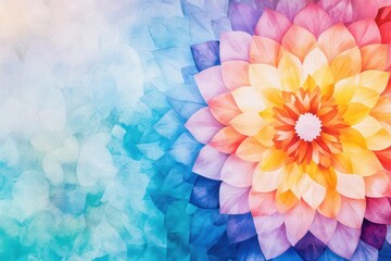Poster - Vibrant Colorful Flower Blooming Against Bright Blue Background Showcasing Nature's Beauty and Serenity in a Lively and Cheerful Spring Atmosphere