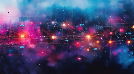 Poster - Vibrant Colorful Abstract Background Featuring Intricate Lines and Dots Creating a Dynamic Visual Experience Evoking Energy and Creativity in Art