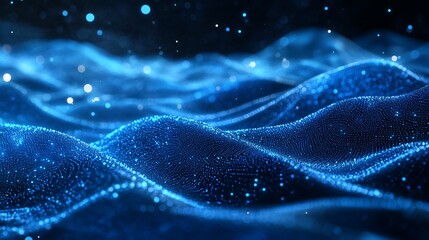 Poster - Abstract Blue Particle Waves Digital Art Background Texture