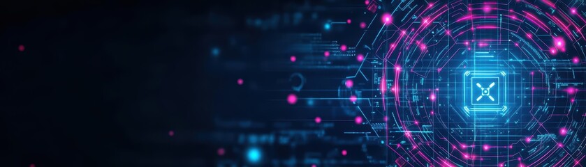 Poster - Futuristic Background Featuring Glowing Blue and Pink Lights Creating a Dreamlike Atmosphere with Abstract Shapes and Radiant Colors for Visual Impact