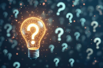 Poster - A glowing light bulb with a question mark symbolizes innovation, curiosity, and new ideas in a creative concept.