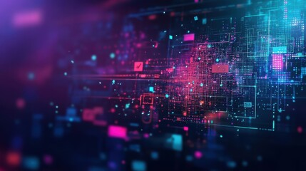 Poster - A vibrant digital abstract background with glowing particles and interconnected lines, perfect for technology and innovation themes.