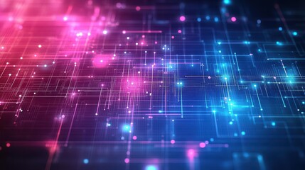 Poster - A vibrant digital abstract with glowing lights in pink and blue colors, creating a captivating technology-inspired visual.