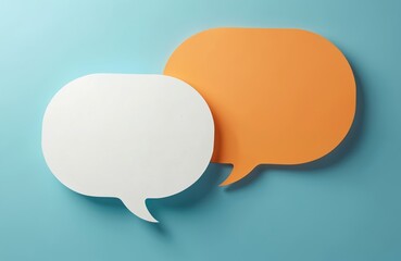 two blank color paper speech bubbles for your design. white and orange dialogs on blue background. f