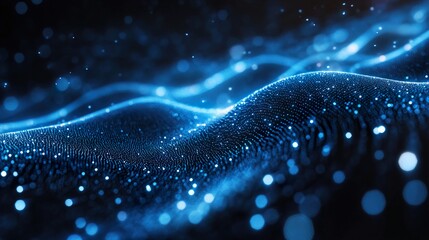 Wall Mural - abstract blue particle wave background: digital art