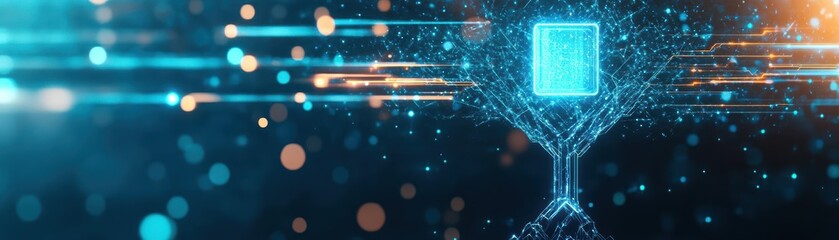 Poster - Abstract digital landscape displaying interconnected nodes and vibrant light trails, symbolizing technology and innovation.
