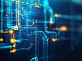 Poster - Abstract digital technology background featuring glowing circuits and lines, representing innovation and connectivity.