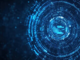Poster - Futuristic abstract design featuring glowing blue digital circles that convey technology and innovation.