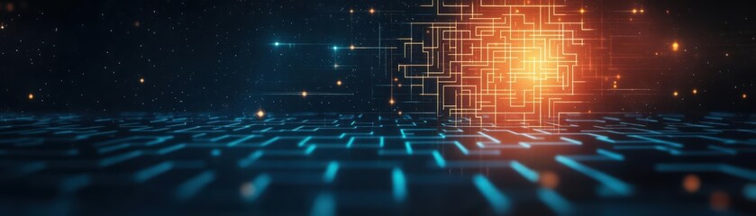 Aufkleber - Futuristic digital background with glowing lines and a central light. Ideal for technology and abstract concepts.