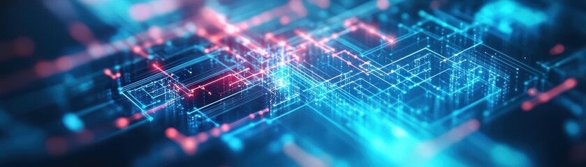 Poster - Futuristic digital circuit design with vibrant neon colors, representing technology, AI, and innovation in the digital age.
