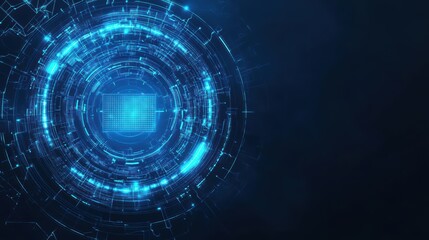Poster - Futuristic digital design featuring glowing blue circles and patterns, showcasing the concept of technology and innovation.