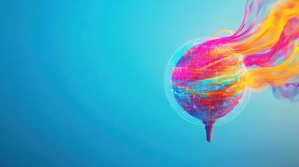 Poster - Vibrant abstract design with colorful swirls and a bright sphere, creating a dynamic and energetic visual experience.