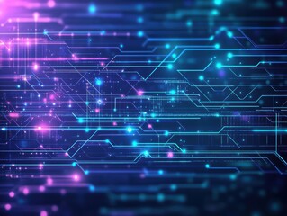 Poster - Vibrant digital abstract background with glowing lines and luminous particles, ideal for technology and modern design themes.
