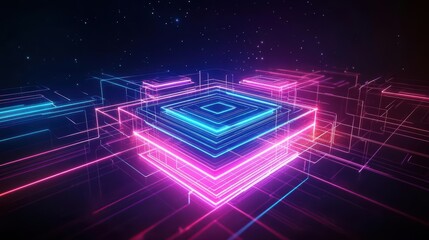 Poster - Vibrant neon geometric patterns create a stunning visual effect, perfect for tech and futuristic themes.