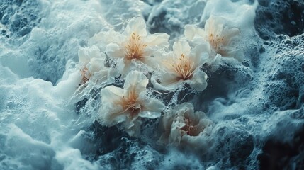 Wall Mural - floral dream: white flowers in frothy water