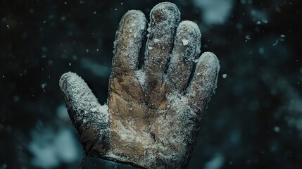 Wall Mural - snowy hand in winter: a close-up of frosted gloves