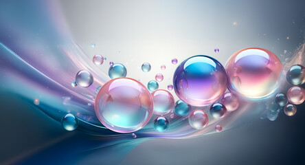 Wall Mural - iridescent spheres shimmer against a blurred, flowing backdrop. orbs reflect a spectrum of colors, c