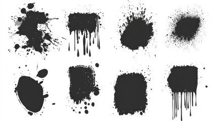 Poster - Various black ink splatters and stains on a white background showcasing different shapes and sizes
