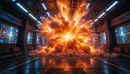 Poster - Explosive Fireball Erupting in Futuristic Sci-Fi Environment