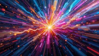 Poster - Colorful Abstract Burst of Light with Radiating Lines and Patterns